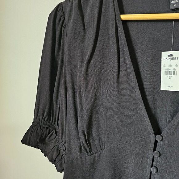 NWT EXPRESS BLACK ROMANTIC MAXI DRESS BUTTON DOWN PLUNGE NECK SIZE M - Picture 5 of 16